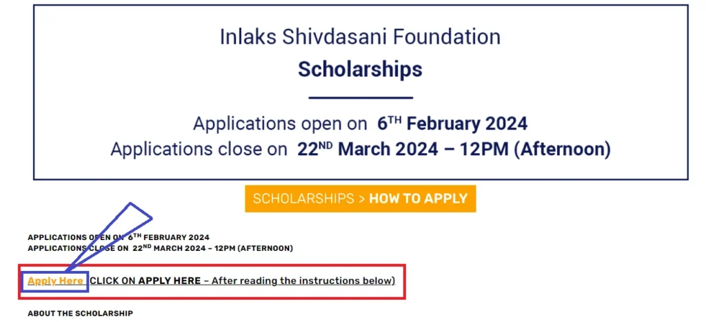 Inlaks Shivdasani Foundation Scholarship application form